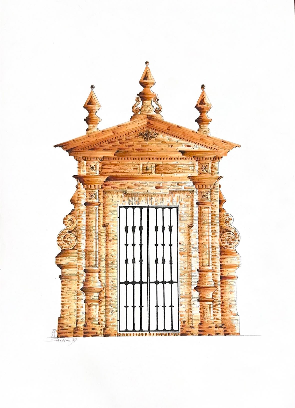 Dibujo puerta de acceso a casa de campo