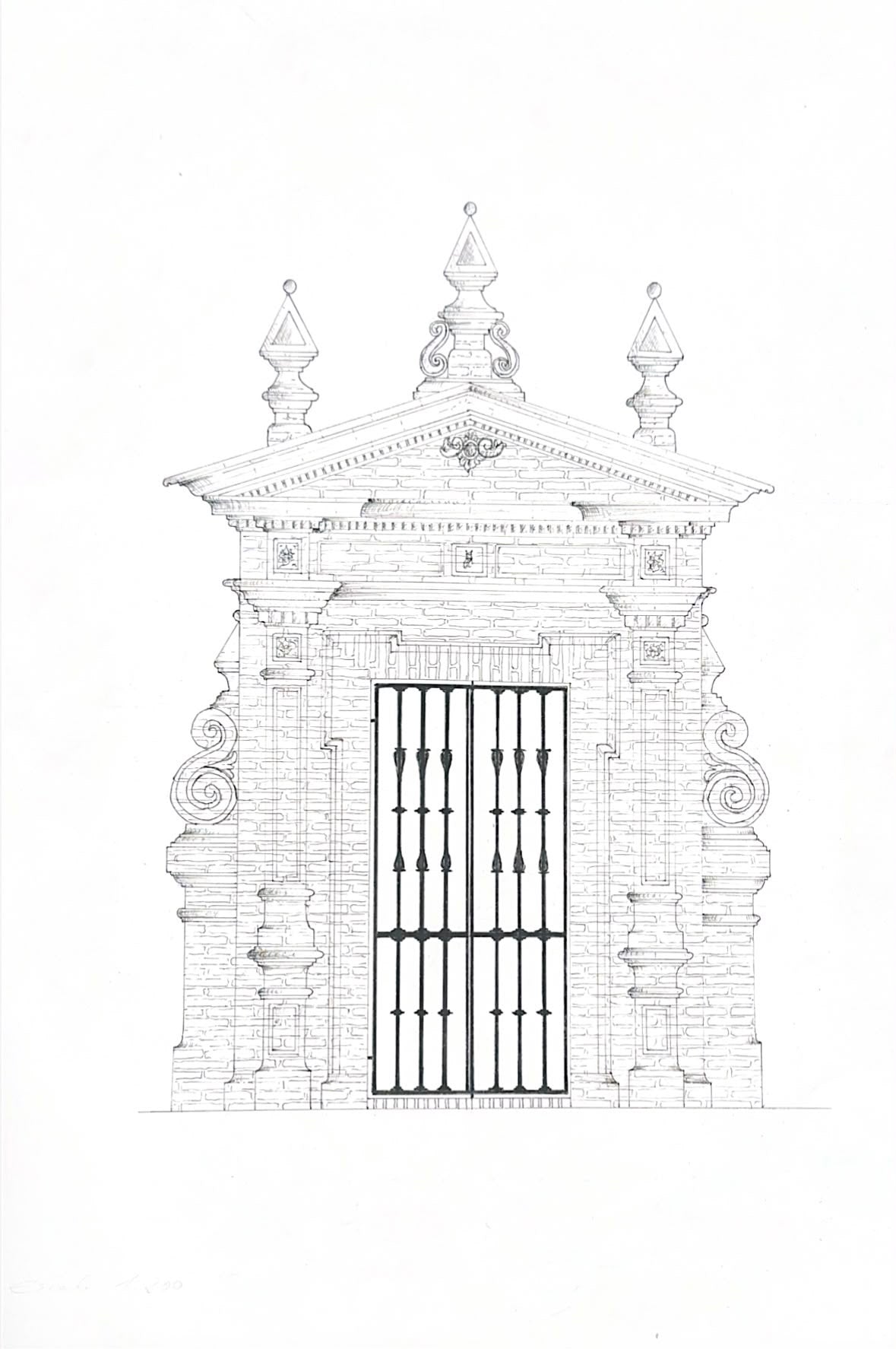 Dibujo puerta de acceso a casa de campo