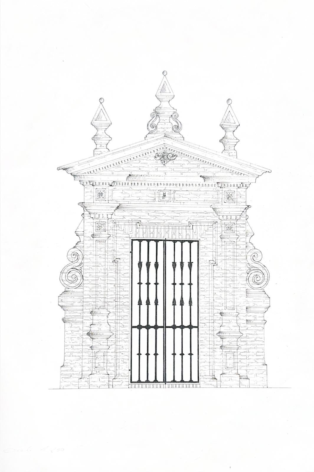 Dibujo puerta de acceso a casa de campo