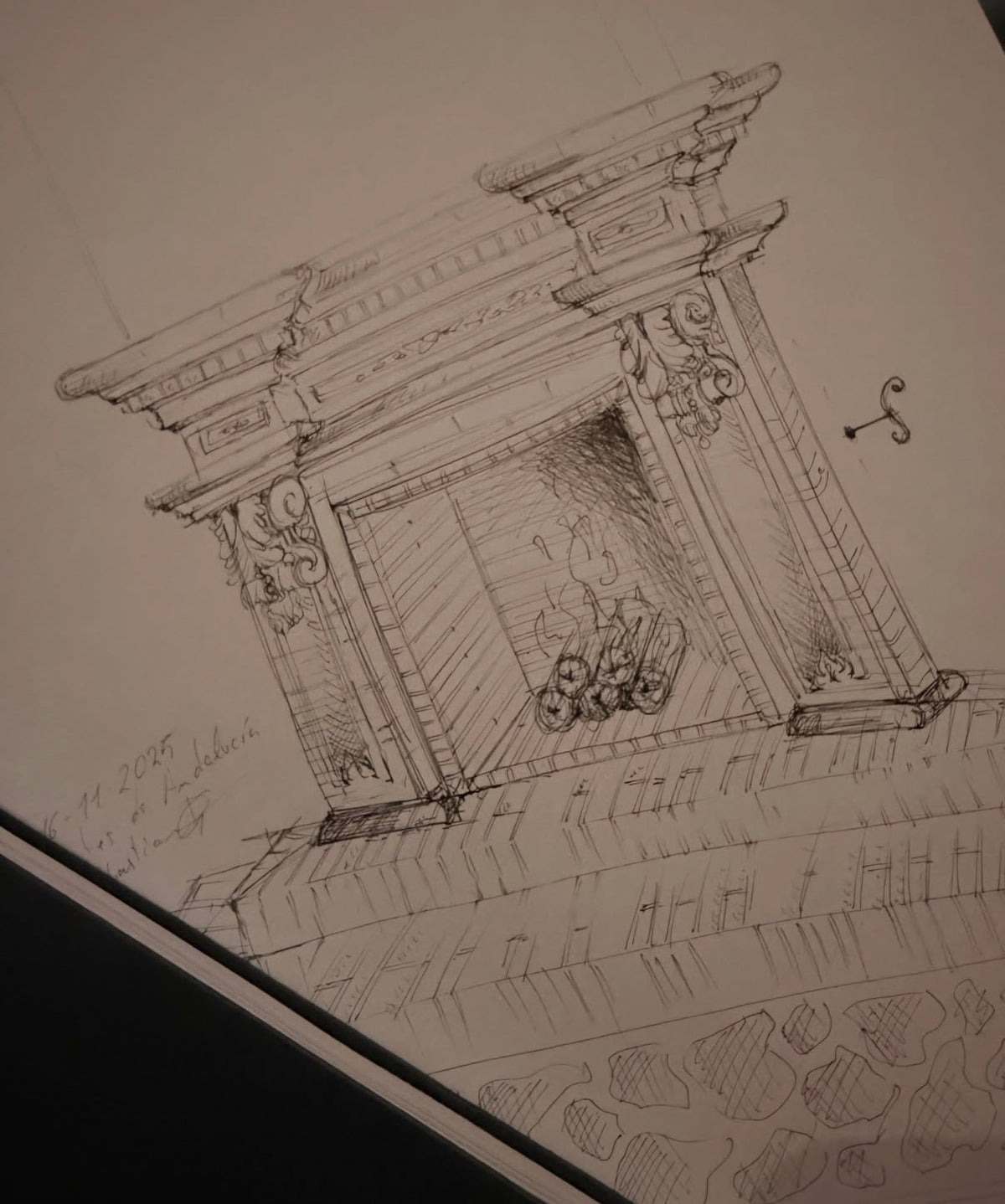 Boceto de chimenea en casa de campo
